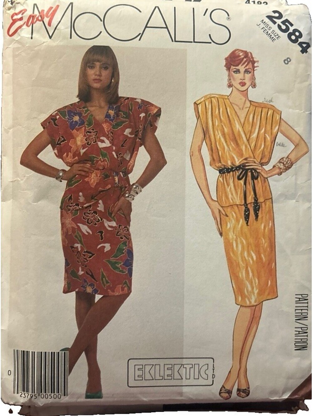 McCall's Pattern 2584 Miss Size 8 Pullover Dress V-Neckline UNCut Complete FF